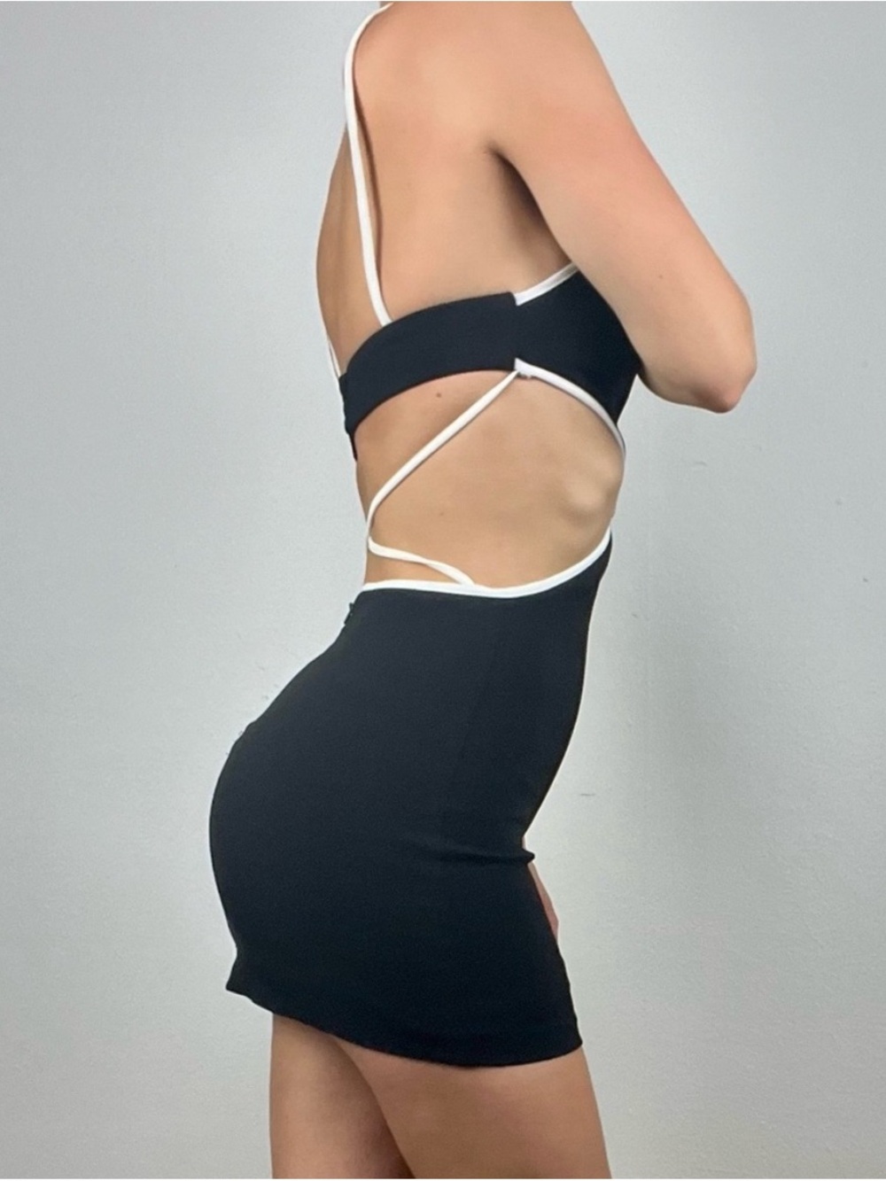 Zara Black Mini Dress with White Contrast Straps